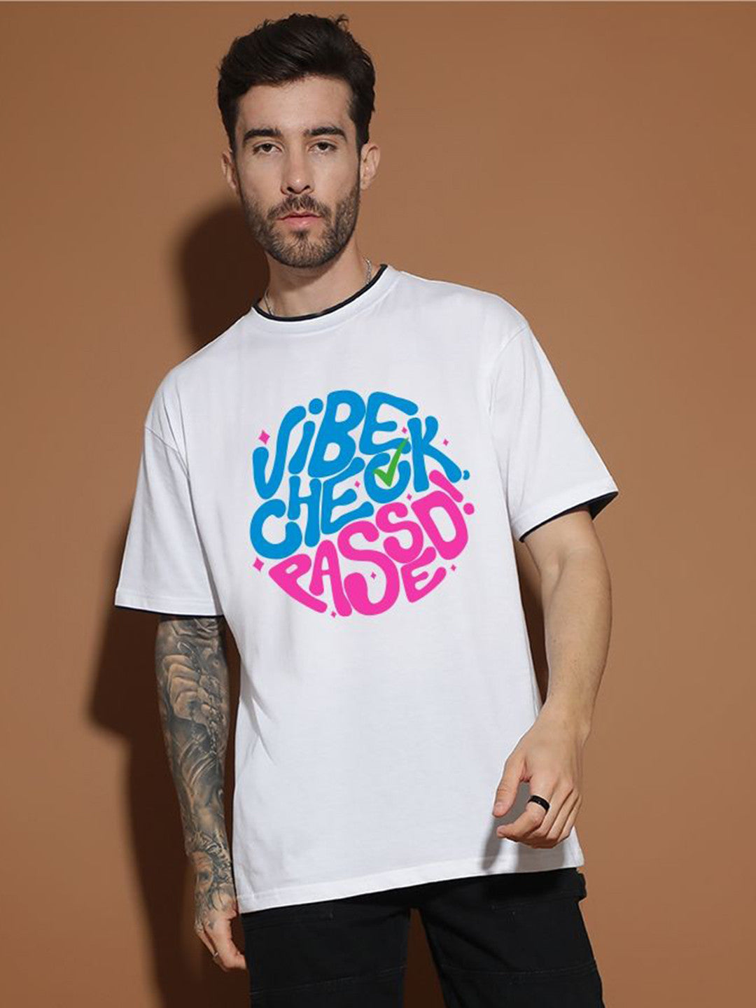 Men Typography Printed Round Neck Cotton Oversized T-shirt