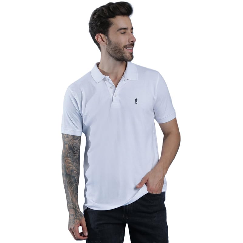 Men Polo Collar Casual Half Sleeve Textured T-Shirt