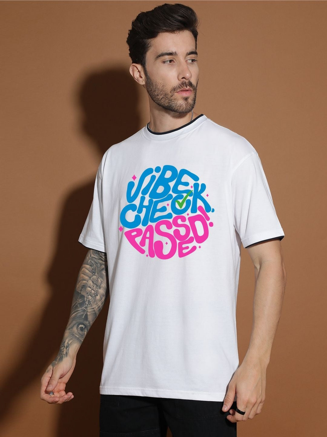 Men Typography Printed Round Neck Cotton Oversized T-shirt
