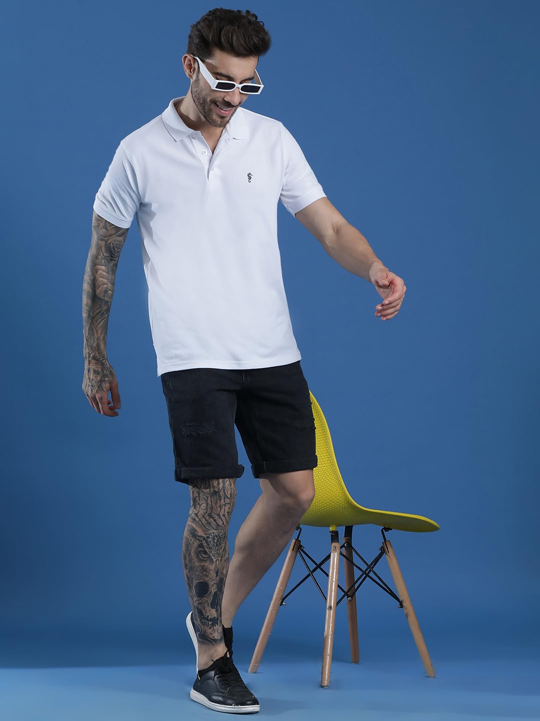 Men Polo Collar Casual Half Sleeve Textured T-Shirt