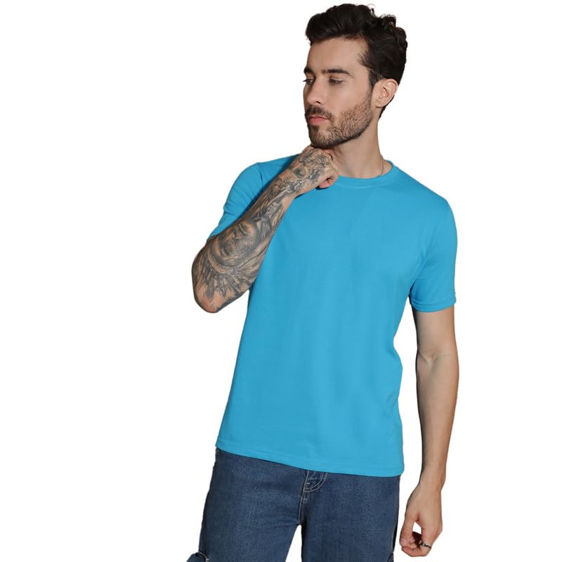 EPPE Men Solid Round Neck Organic Cotton Blue T-Shirt