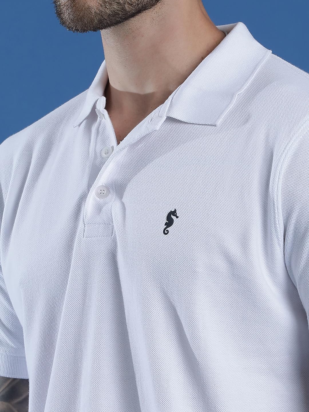 Men Polo Collar Casual Half Sleeve Textured T-Shirt