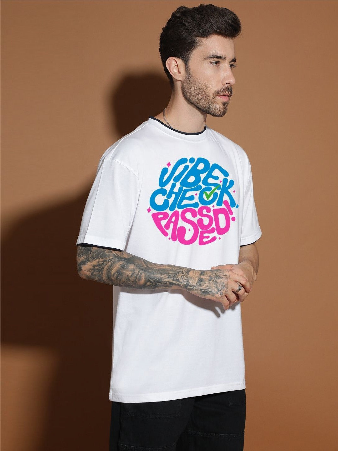Men Typography Printed Round Neck Cotton Oversized T-shirt
