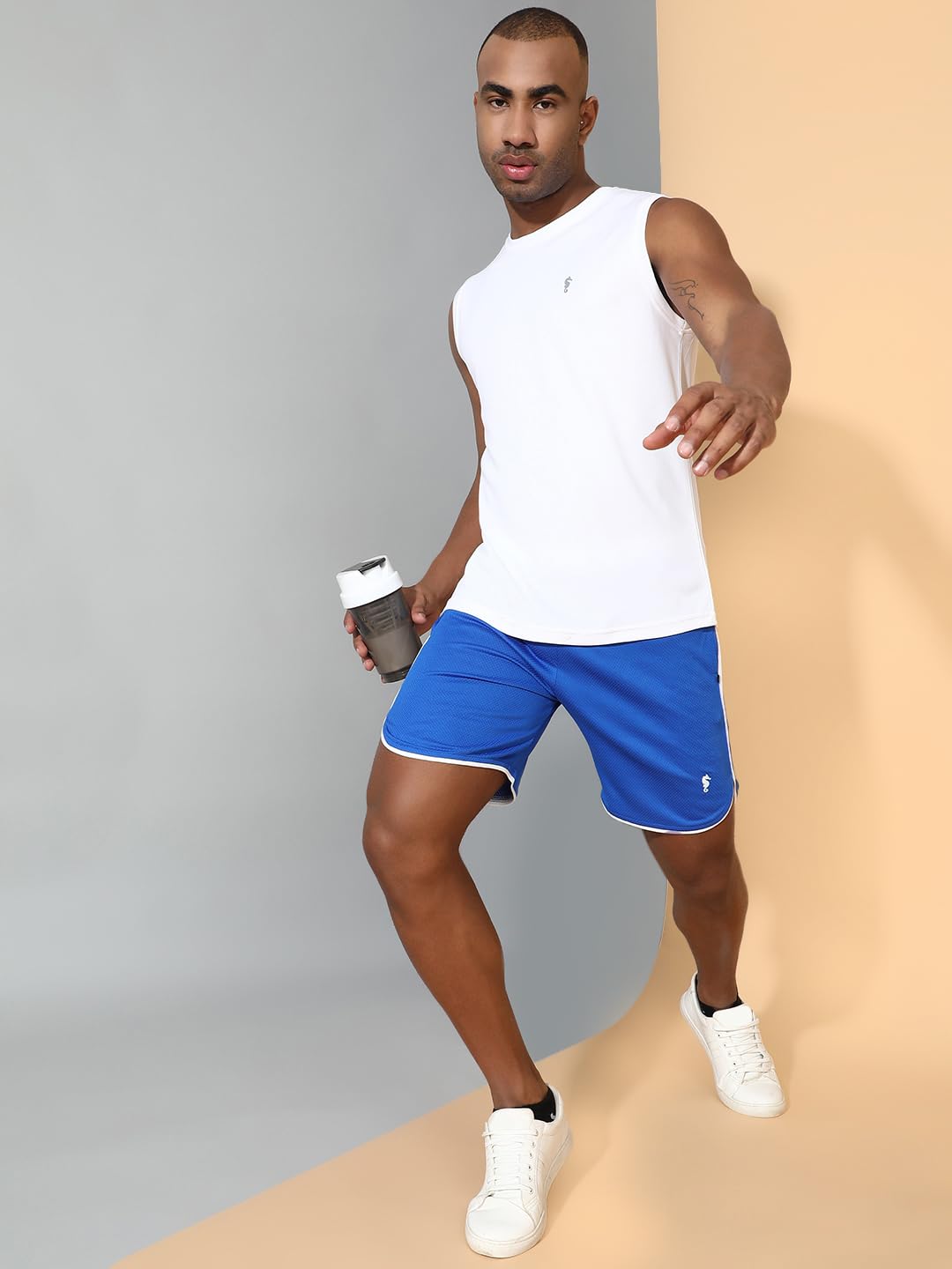 Men's Sleeveless Gym Co-Ord Set – White Blue Activewear - Image 6