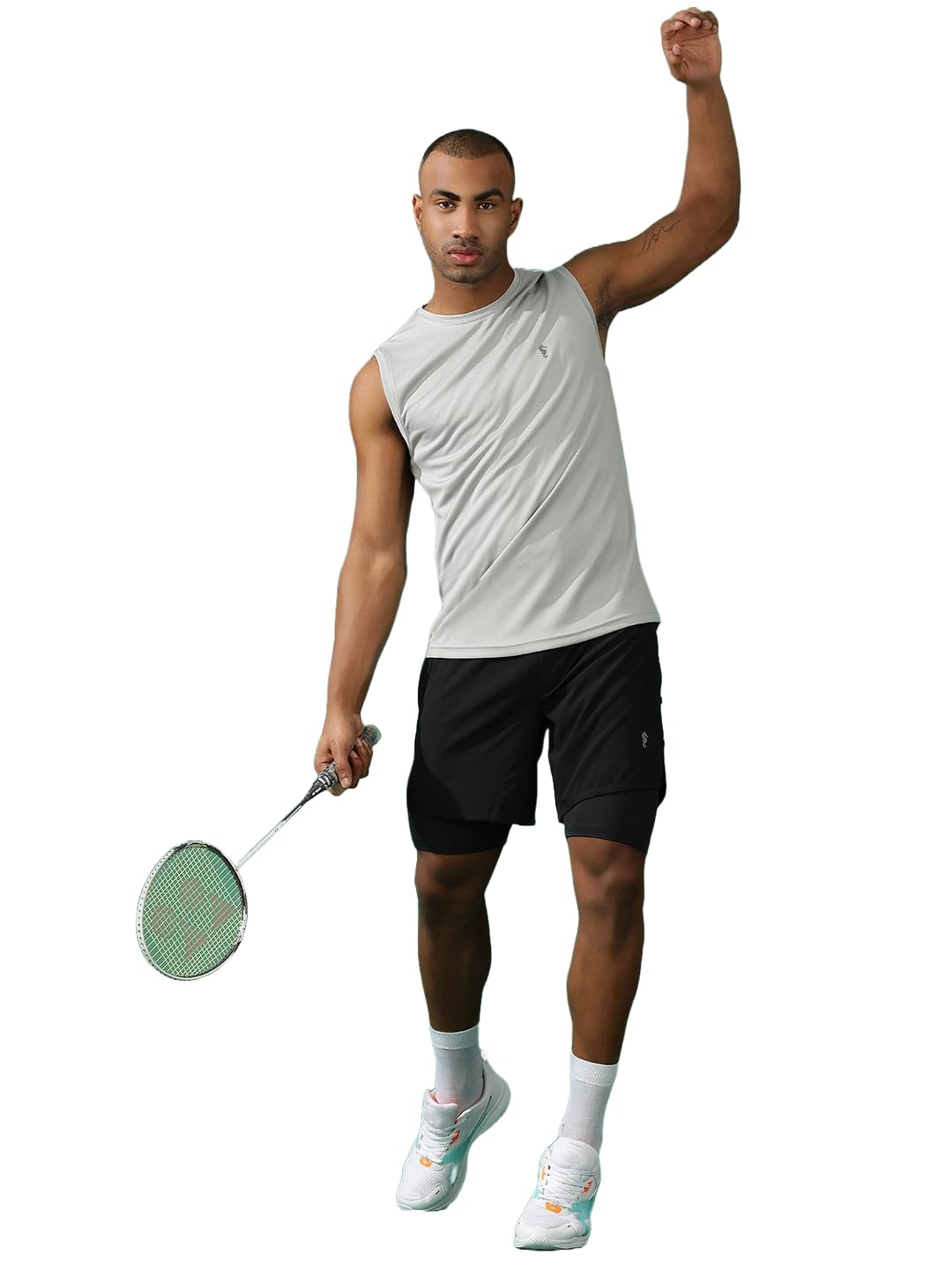 Men's Gym Co-Ord Set – Grey Sleeveless Training Set - Light Grey-Black - M