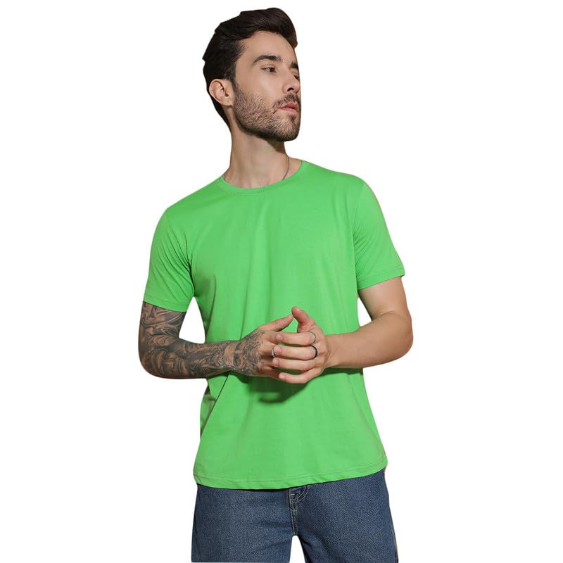 EPPE Men Solid Round Neck Organic Cotton Green T-Shirt