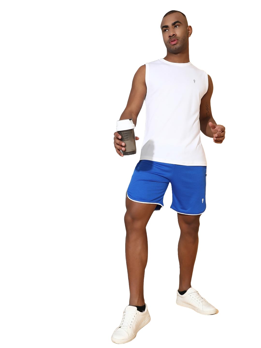 Men's Sleeveless Gym Co-Ord Set – White Blue Activewear - White-Blue - M