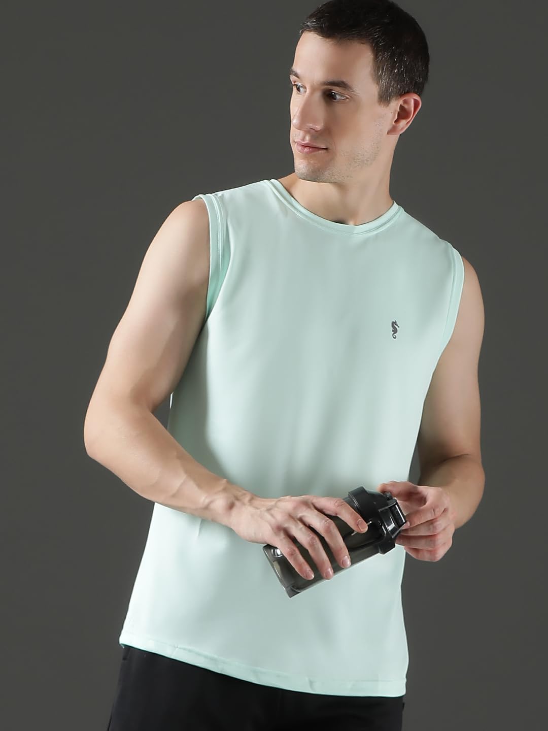 Men's Breathable Gym Co-Ord Set – Mint Workout Wear - Aqua Blue-Black - XL