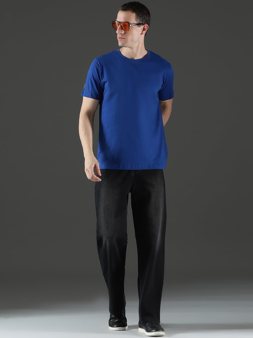 EPPE Men Solid Round Neck Organic Cotton Dark Blue T-Shirt