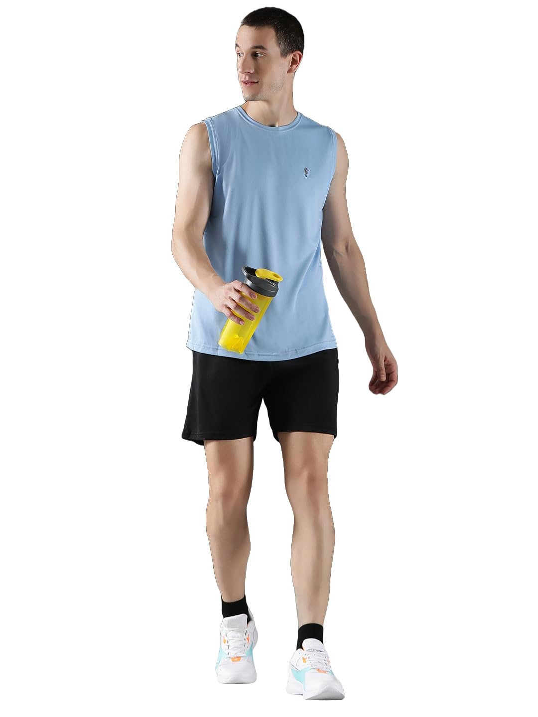 Men's Workout Co-Ord Set – Sky Blue Gym Shorts Set - Sky Blue-Black - M