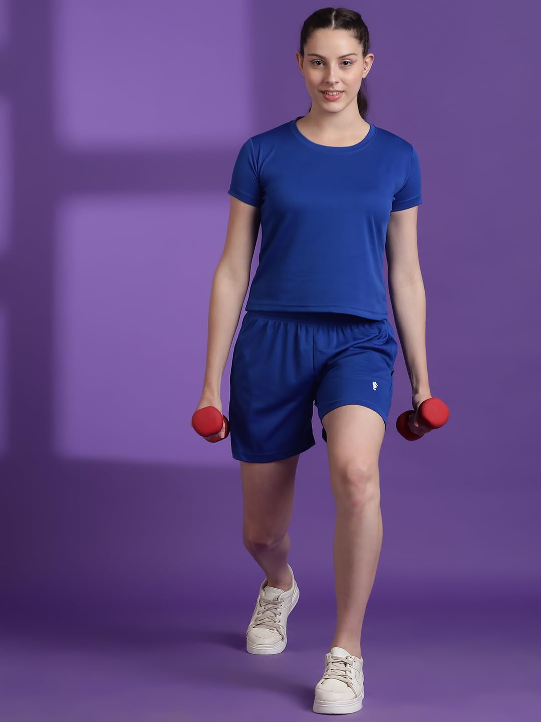Eppe Women's Dot Knit Co-ord Set – Royal Blue (Crop T-Shirt + Shorts)