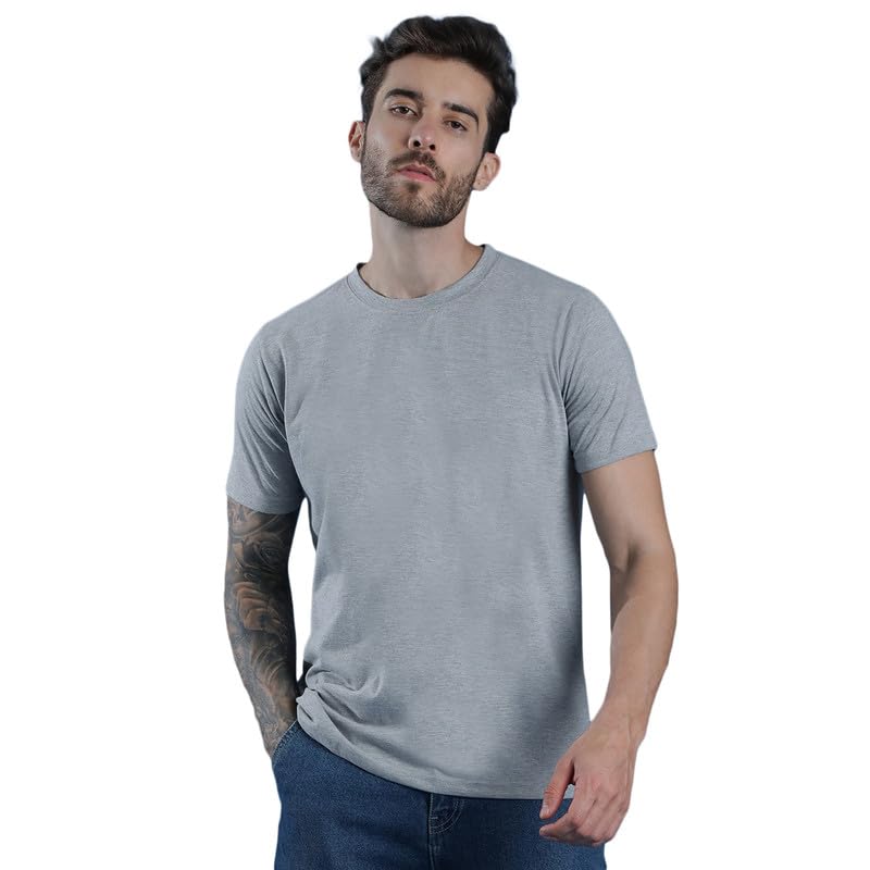 EPPE Men Solid Round Neck Organic Cotton Grey T-Shirt