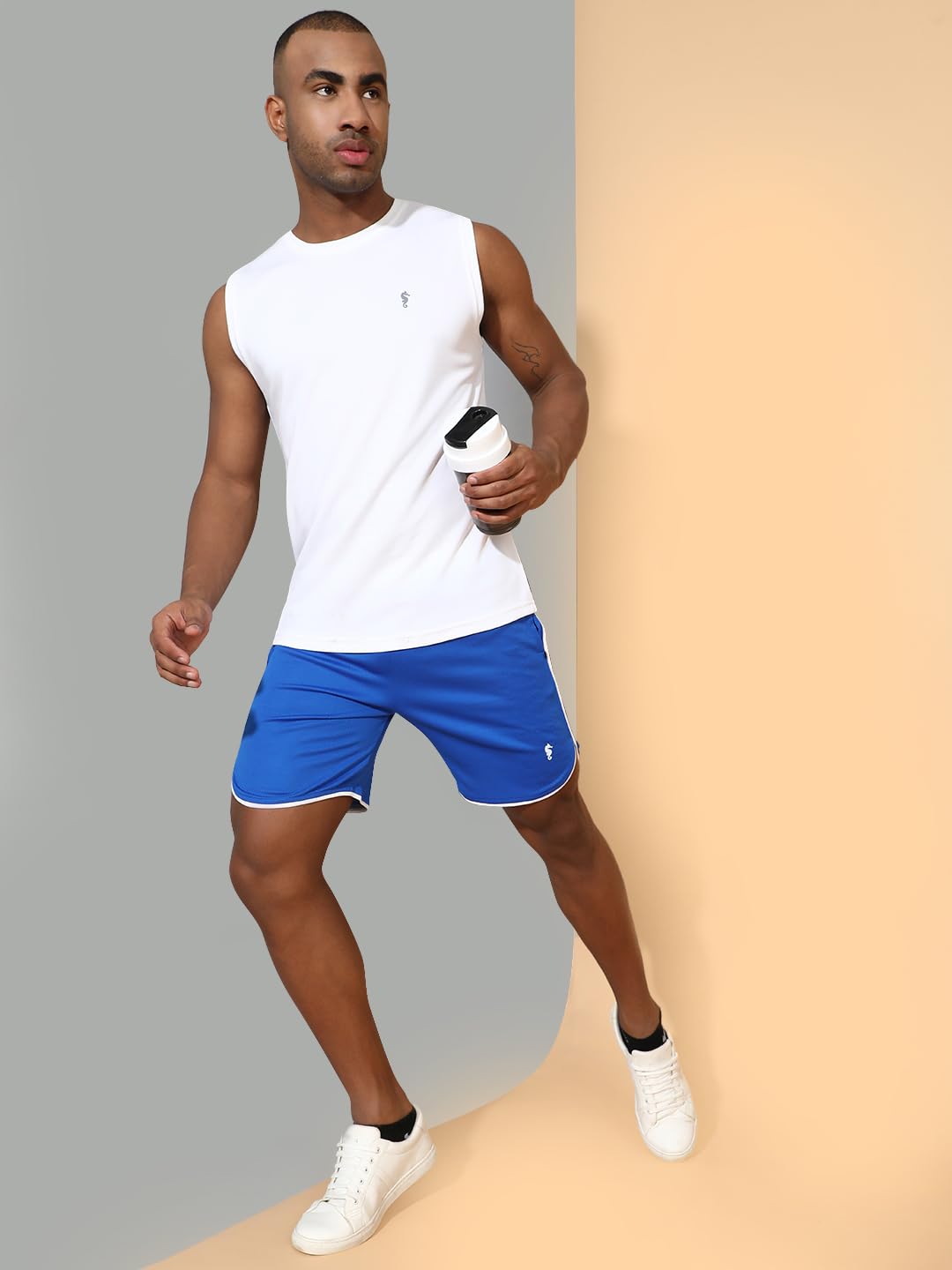 Men's Sleeveless Gym Co-Ord Set – White Blue Activewear - Image 5