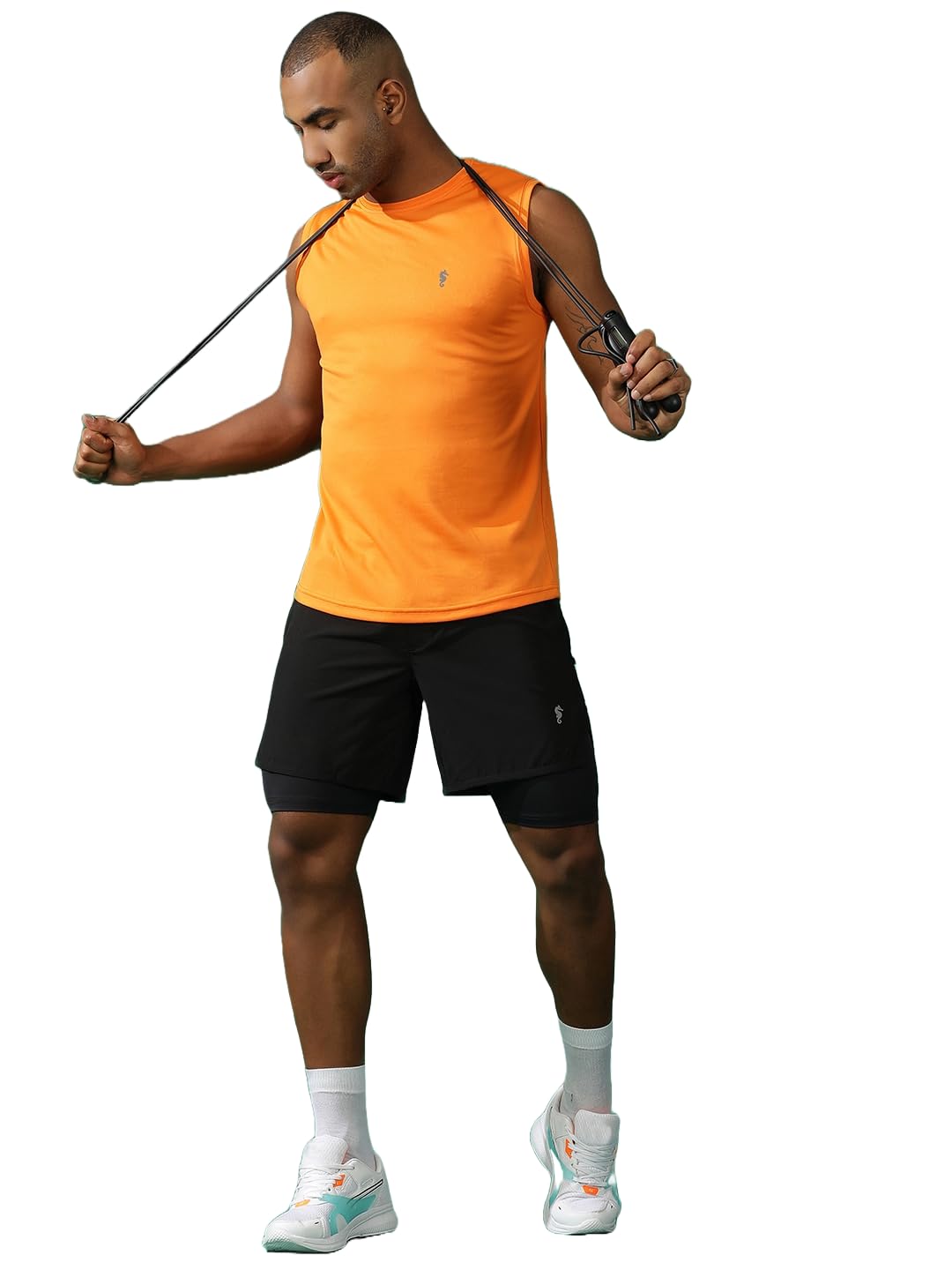 Men's Activewear Set – Orange Gym Workout Co-Ord - Orange-Black - M
