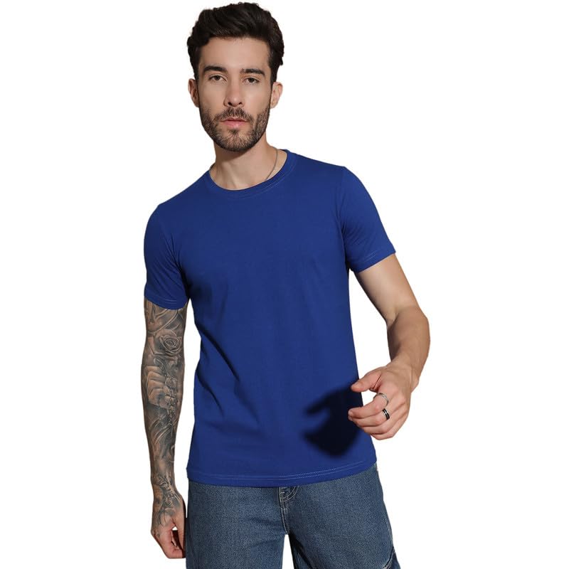 EPPE Men Solid Round Neck Organic Cotton Dark Blue T-Shirt