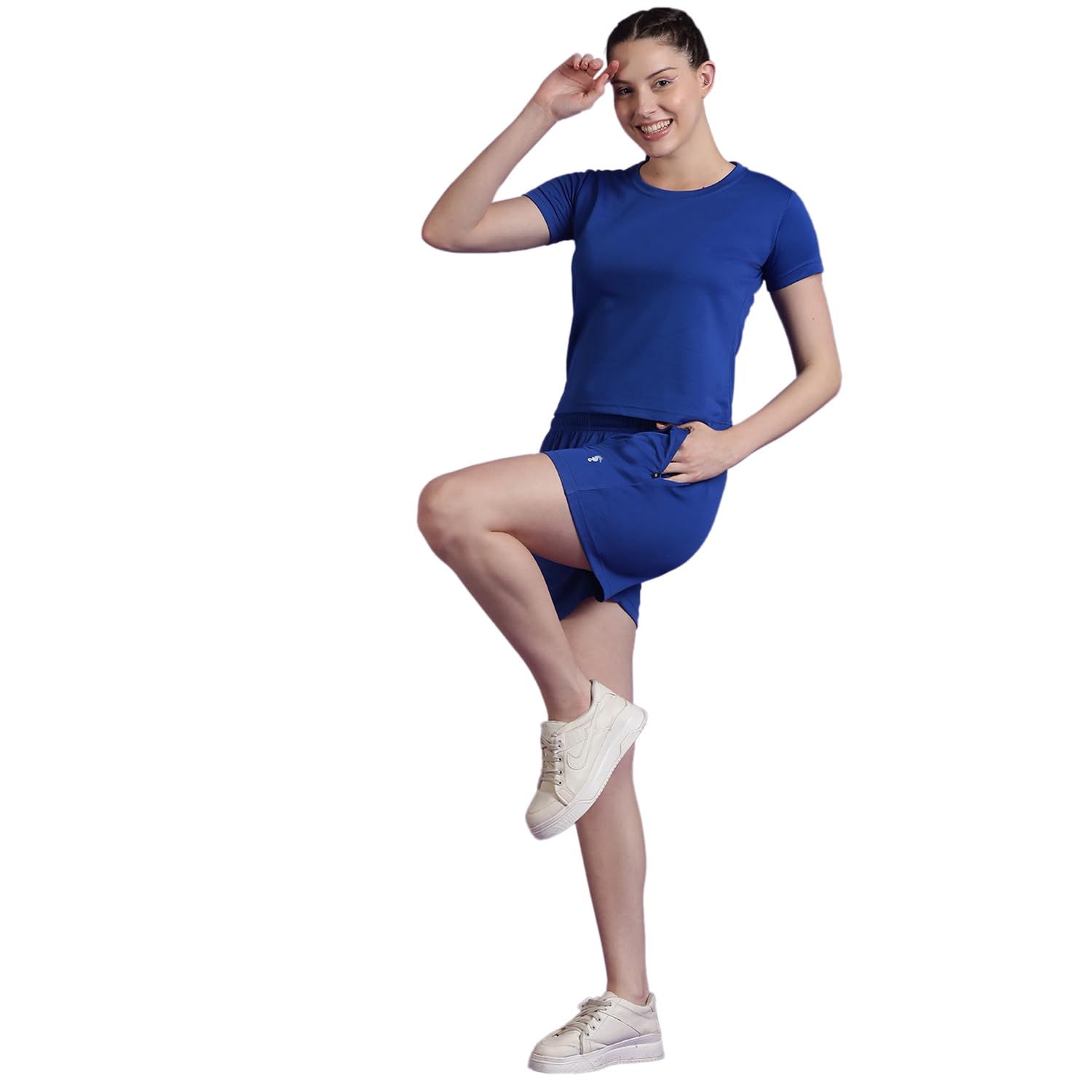 Eppe Women's Dot Knit Co-ord Set – Royal Blue (Crop T-Shirt + Shorts)