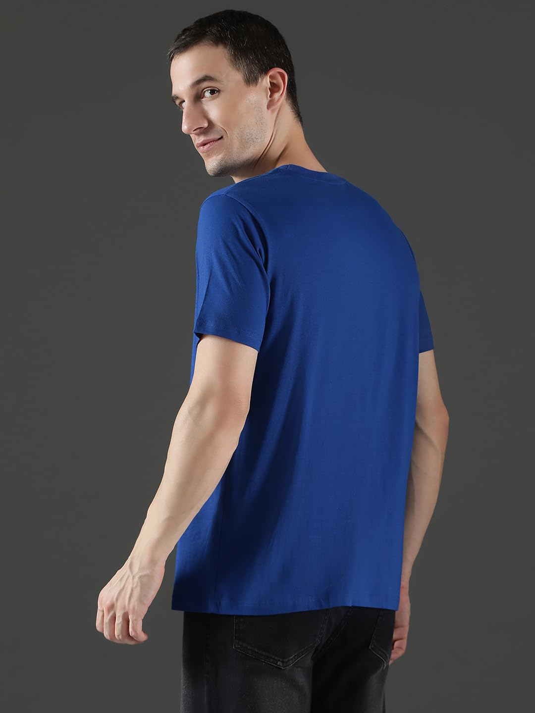 EPPE Men Solid Round Neck Organic Cotton Dark Blue T-Shirt