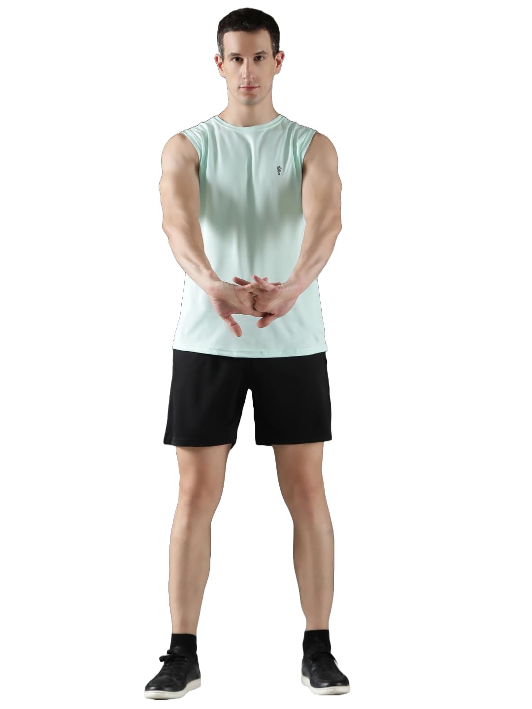 Men's Breathable Gym Co-Ord Set – Mint Workout Wear - Aqua Blue-Black - L