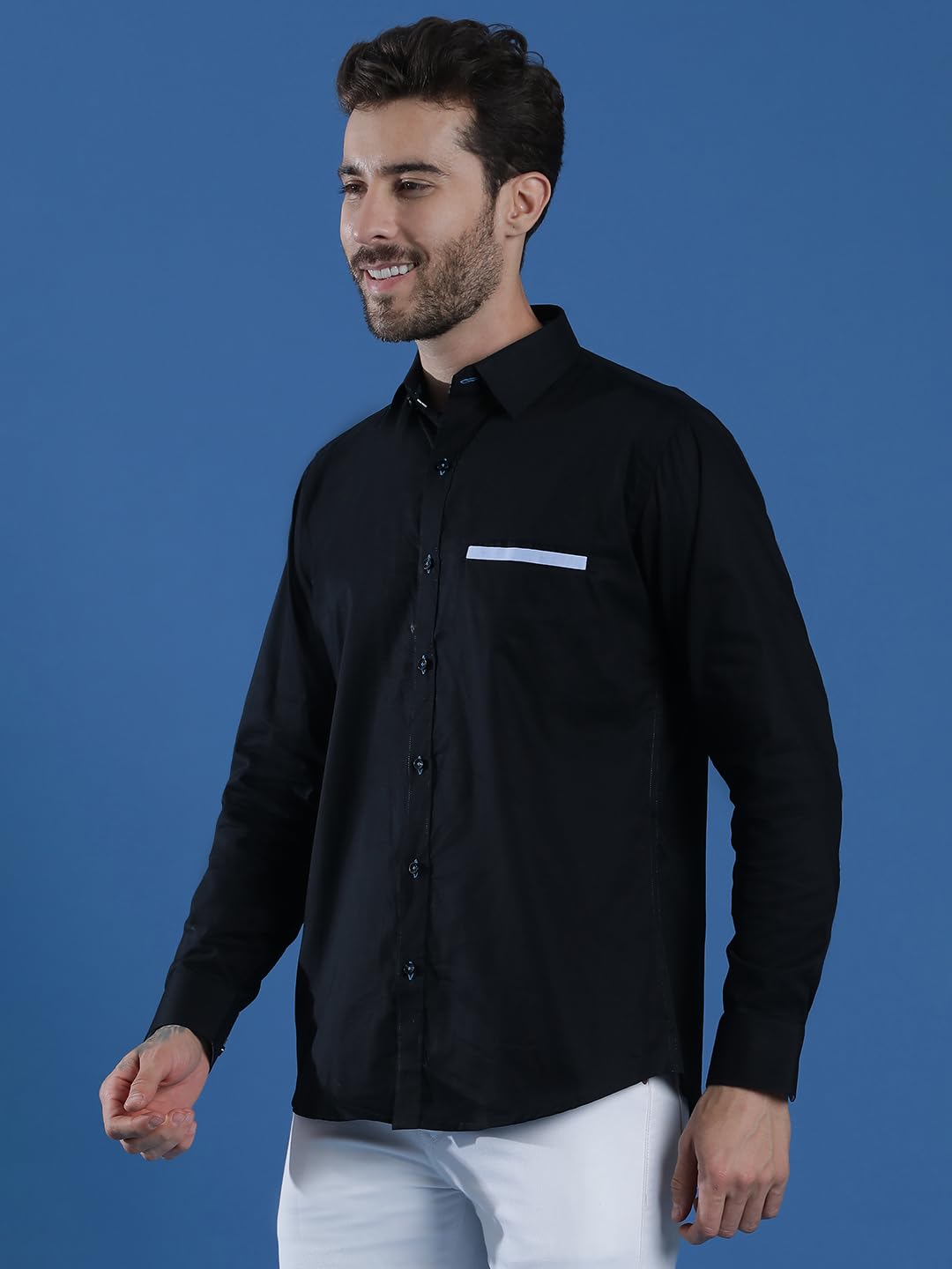Men Premium Spread Collar Solid Cotton Casual Shirt