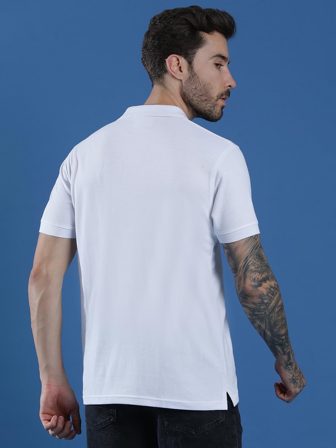 Men Polo Collar Casual Half Sleeve Textured T-Shirt