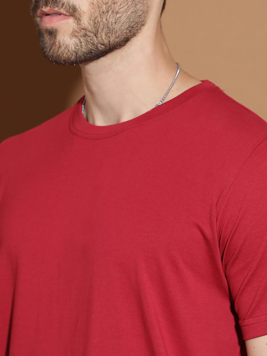 EPPE Men Solid Round Neck Organic Cotton Wine Red T-Shirt