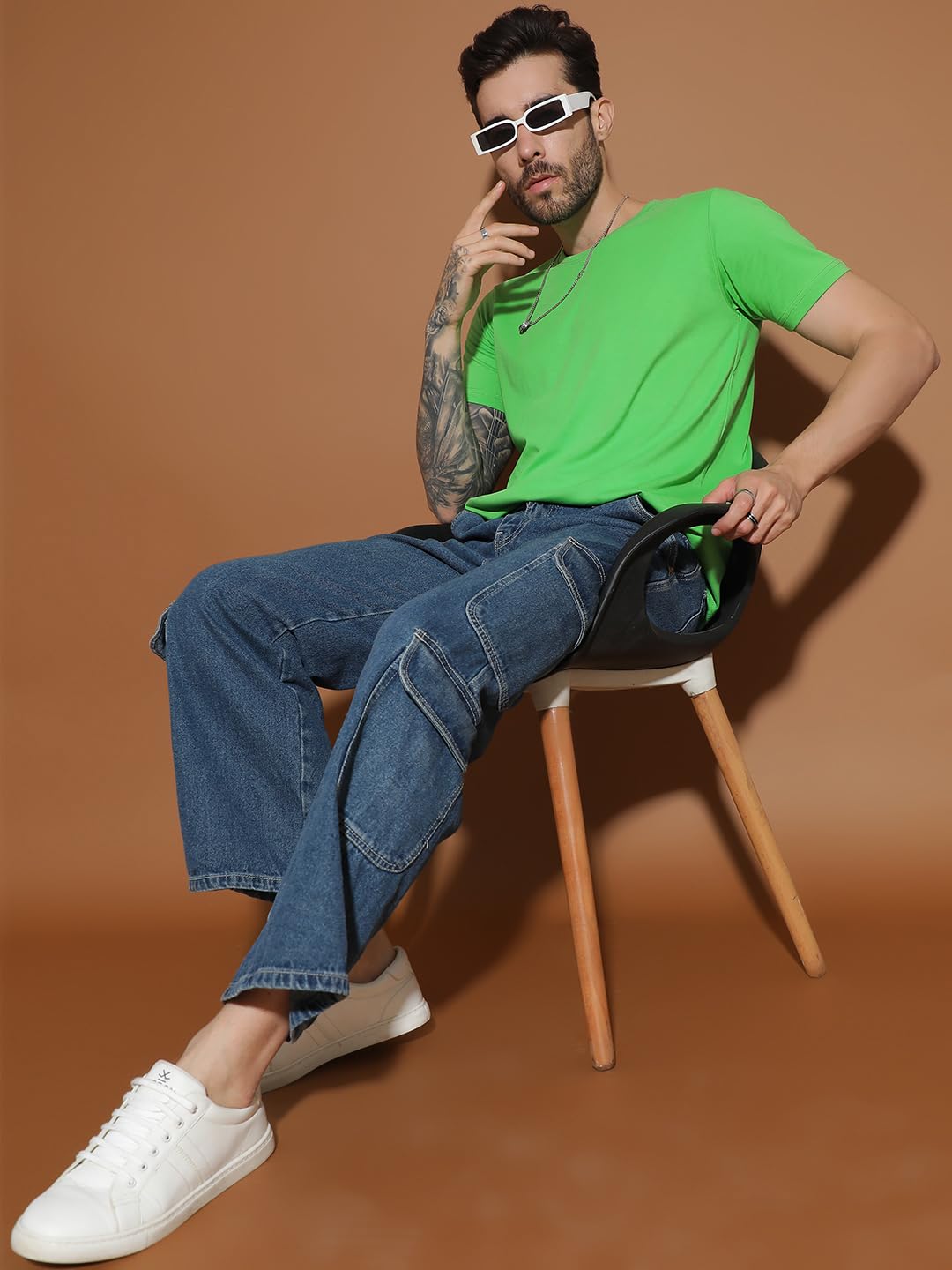 EPPE Men Solid Round Neck Organic Cotton Green T-Shirt