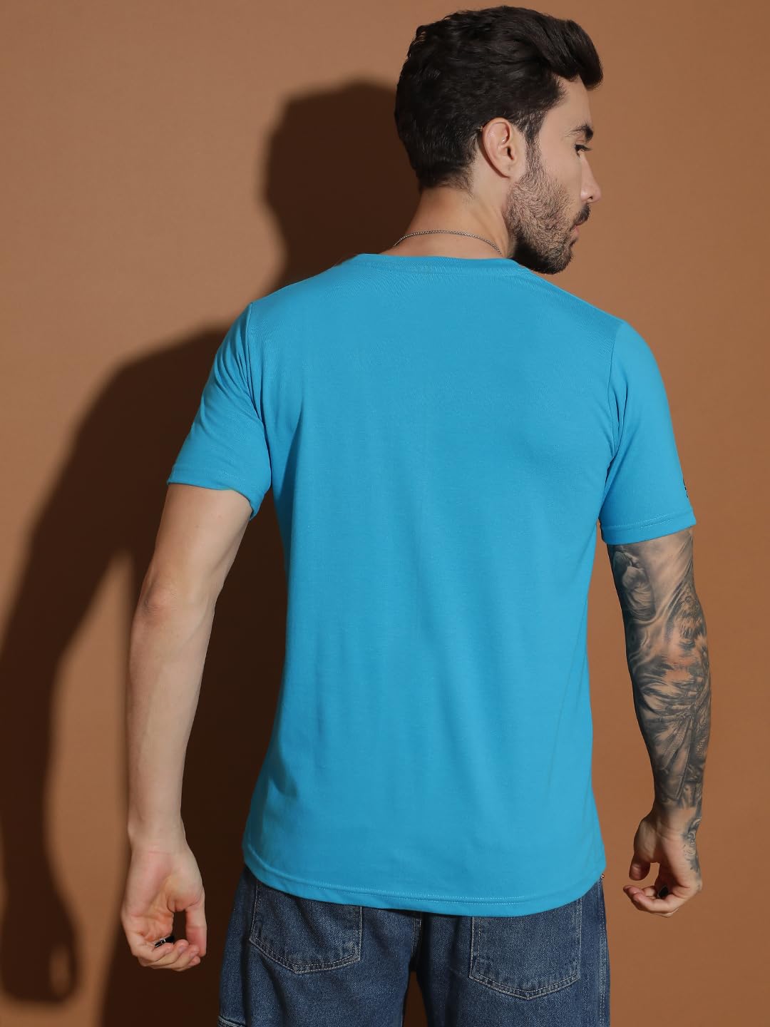 EPPE Men Solid Round Neck Organic Cotton Blue T-Shirt