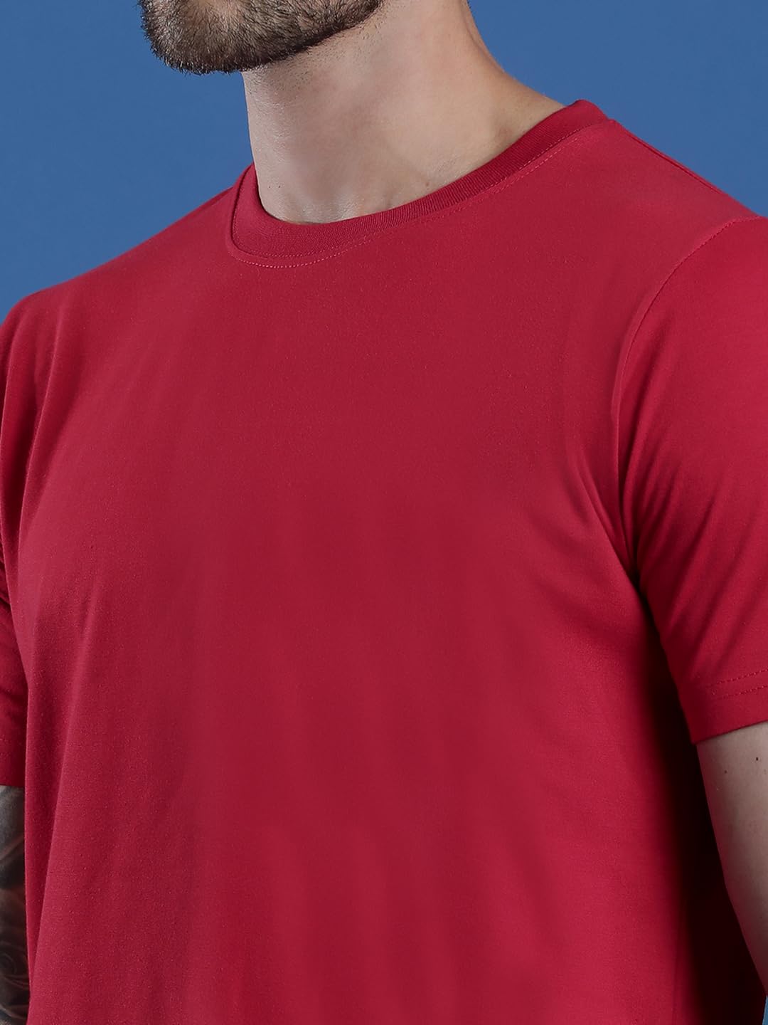 EPPE Men Solid Round Neck Organic Cotton Red T-Shirt