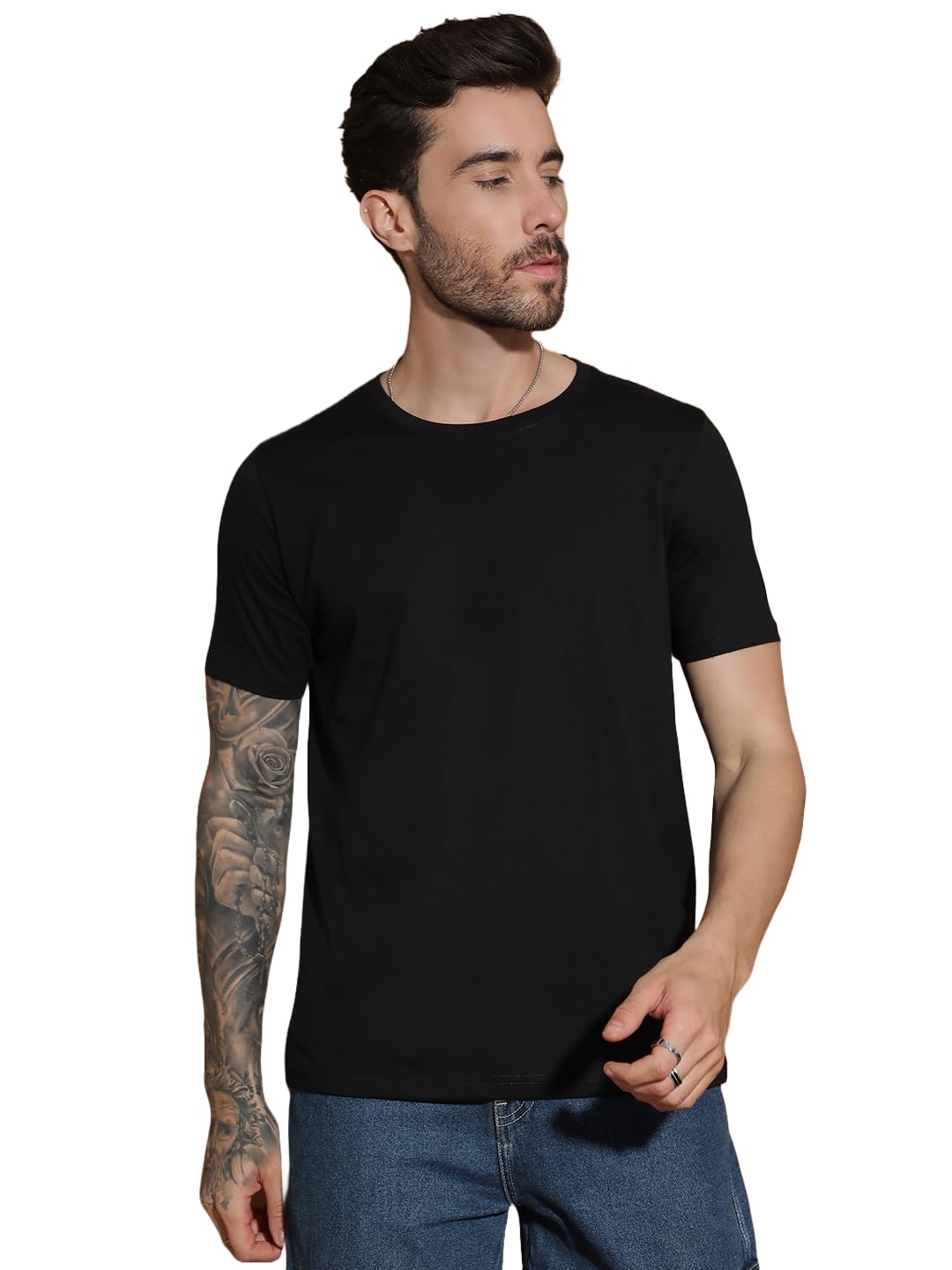 EPPE Men Solid Round Neck Organic Cotton Black T-Shirt