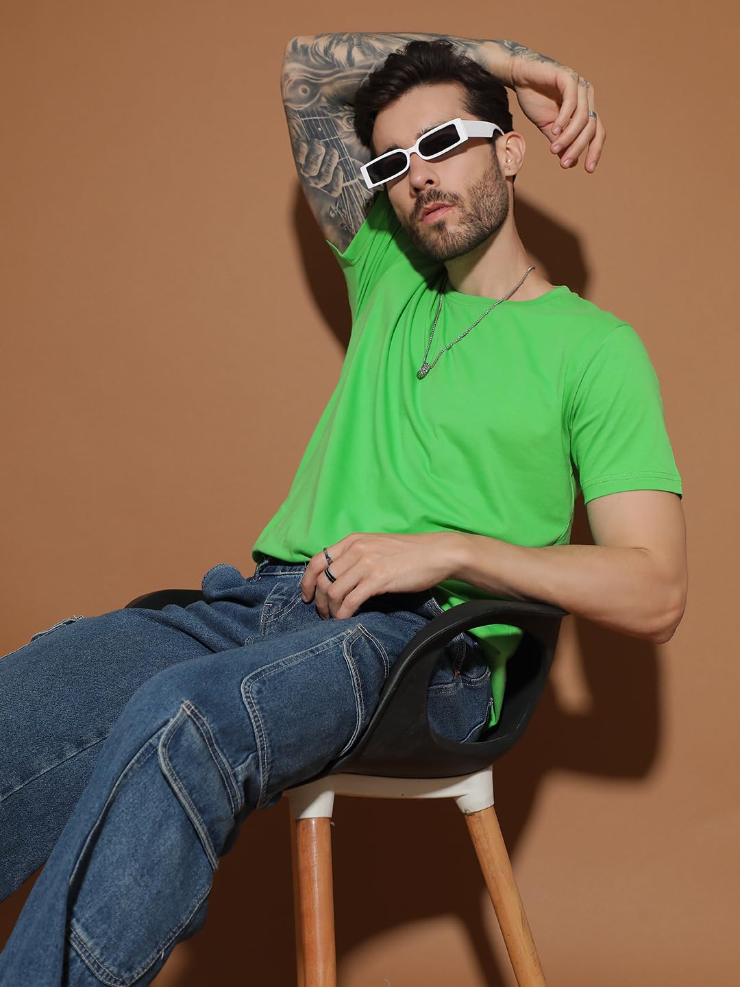 EPPE Men Solid Round Neck Organic Cotton Green T-Shirt
