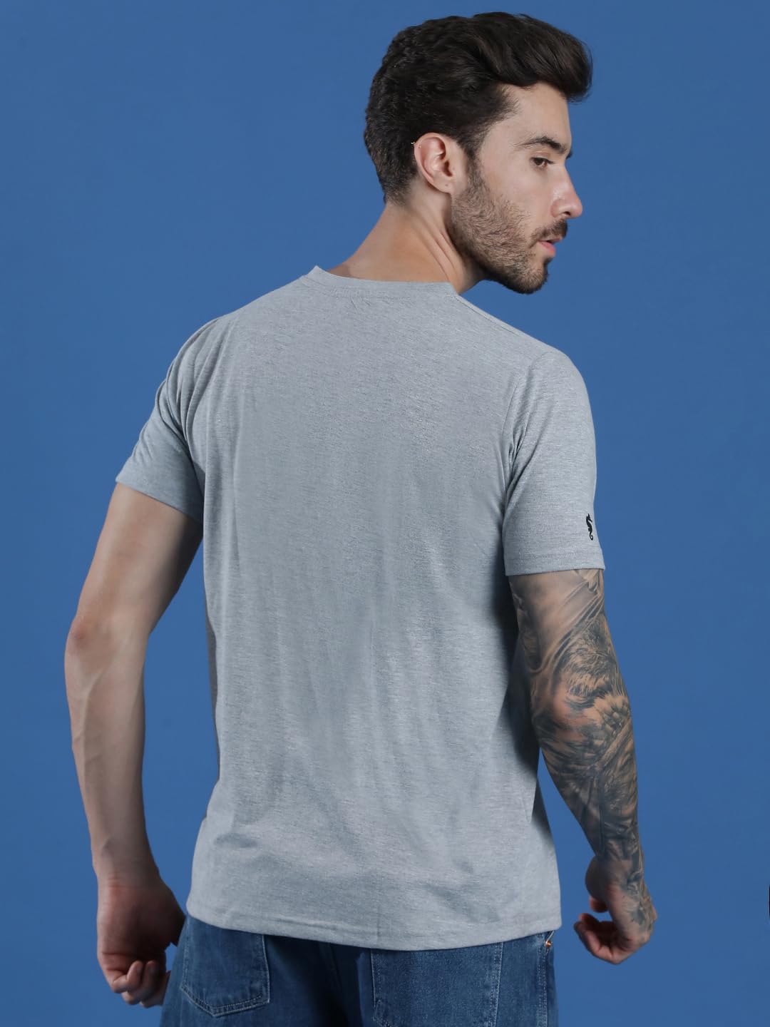 EPPE Men Solid Round Neck Organic Cotton Grey T-Shirt