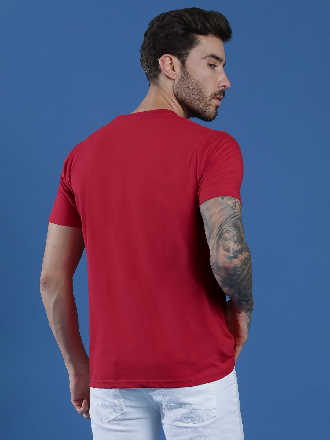 EPPE Men Solid Round Neck Organic Cotton Red T-Shirt