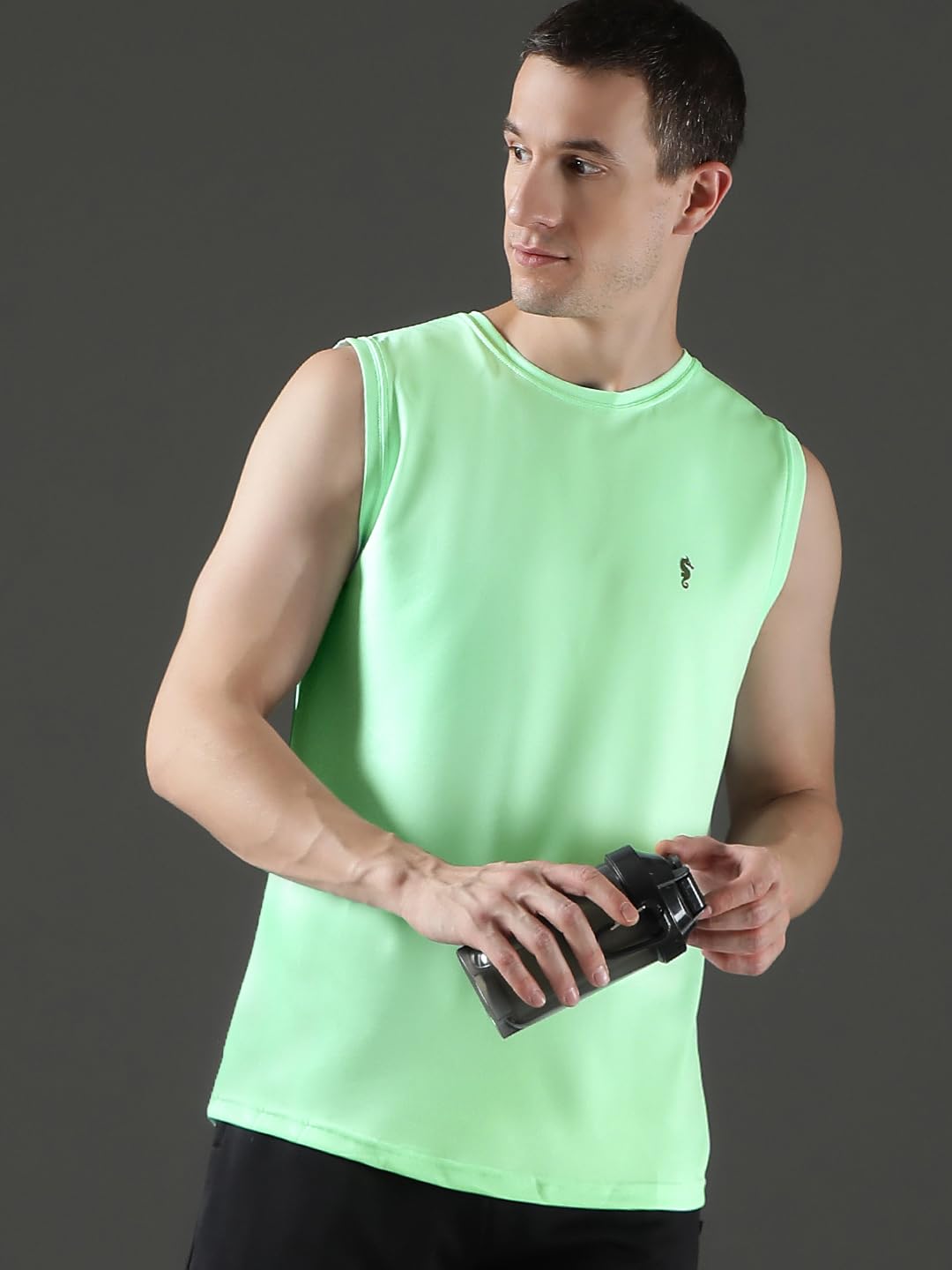 Men's Sleeveless Activewear Set – Mint Gym Co-Ord - Sea Green-Black - L