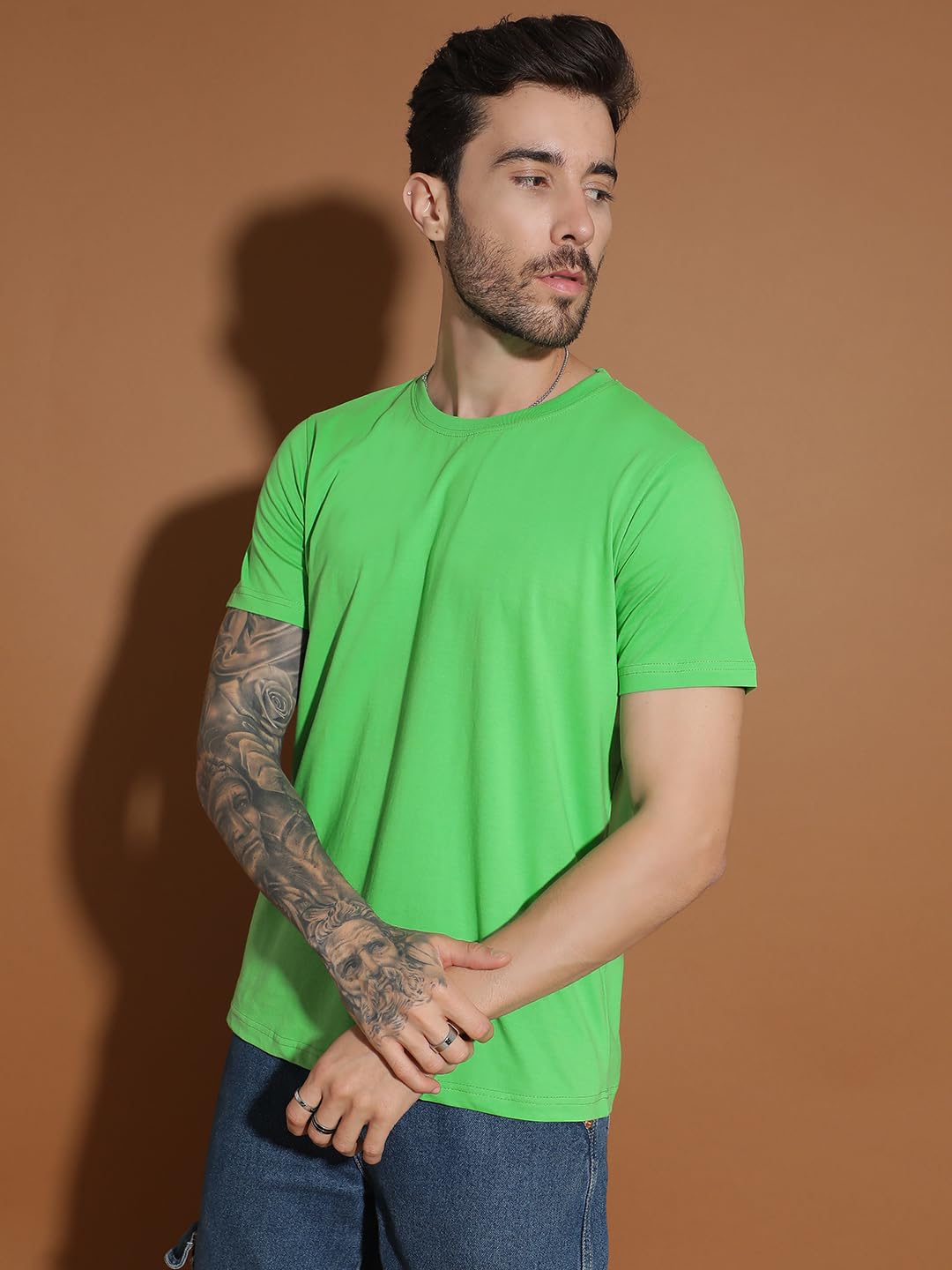 EPPE Men Solid Round Neck Organic Cotton Green T-Shirt