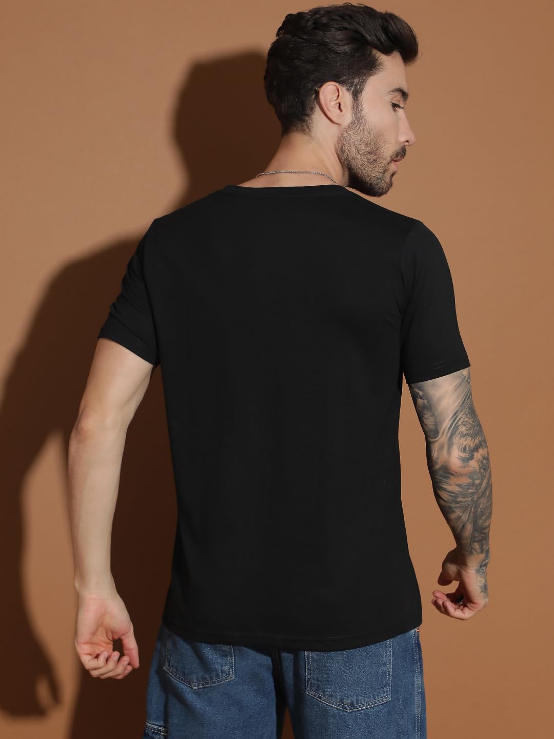 EPPE Men Solid Round Neck Organic Cotton Black T-Shirt