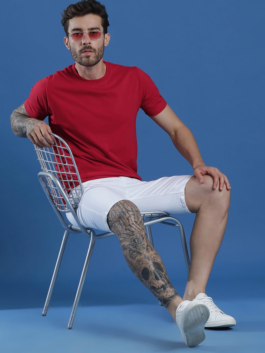 EPPE Men Solid Round Neck Organic Cotton Red T-Shirt