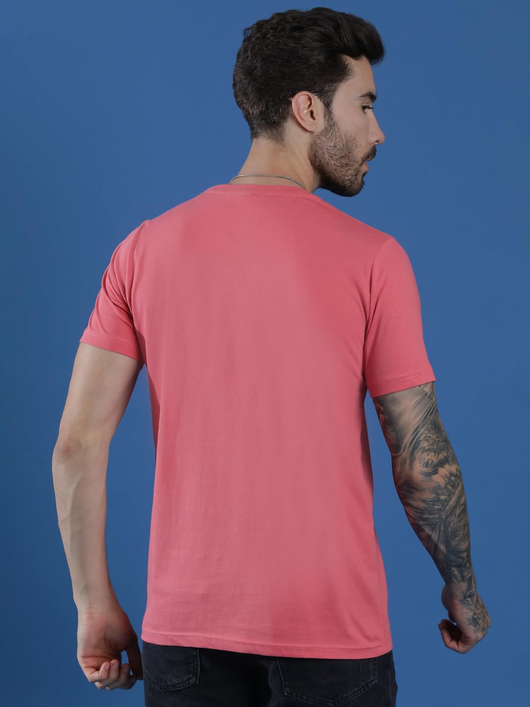 EPPE Men Solid Round Neck Organic Cotton Pink T-Shirt