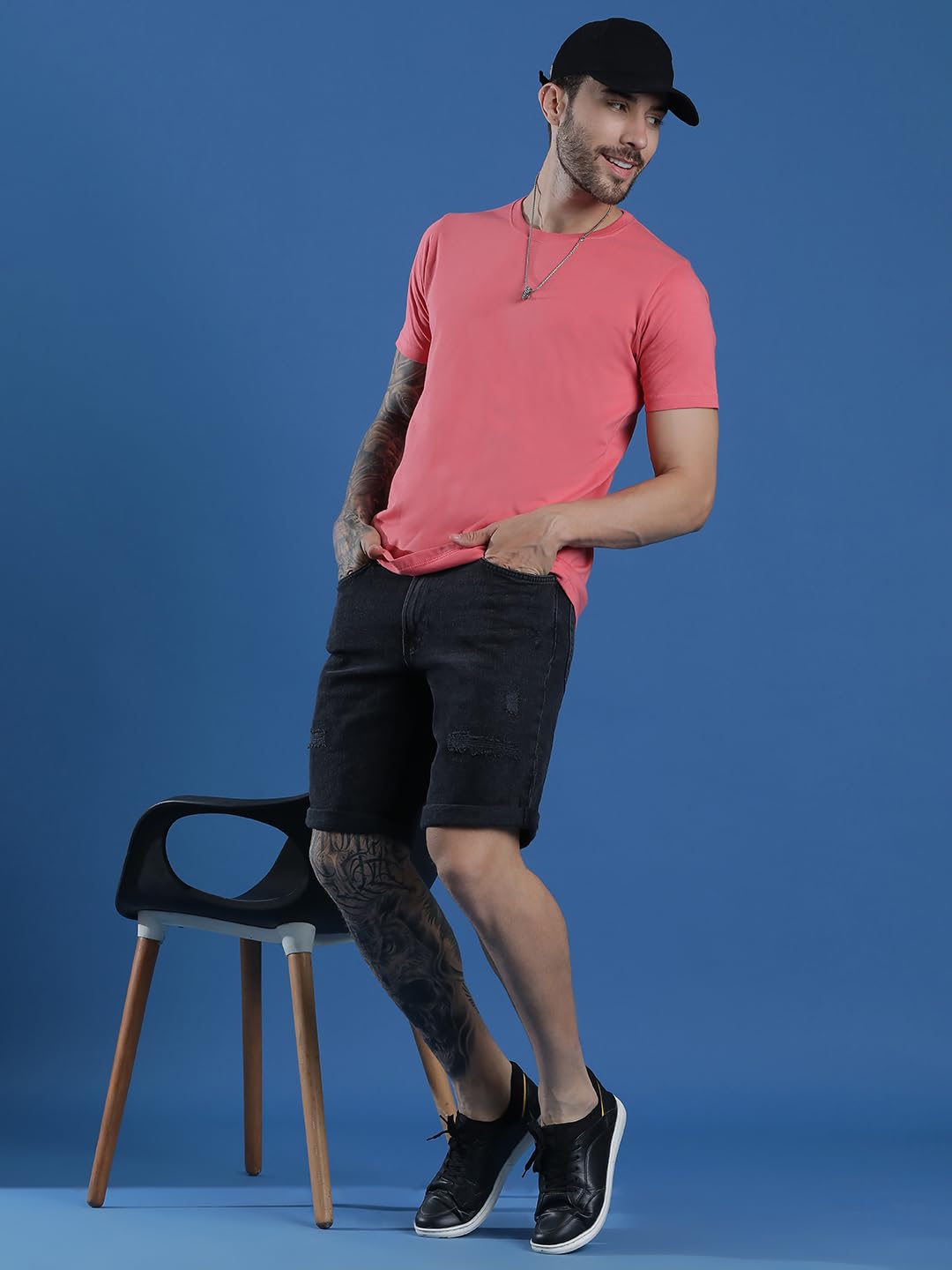 EPPE Men Solid Round Neck Organic Cotton Pink T-Shirt