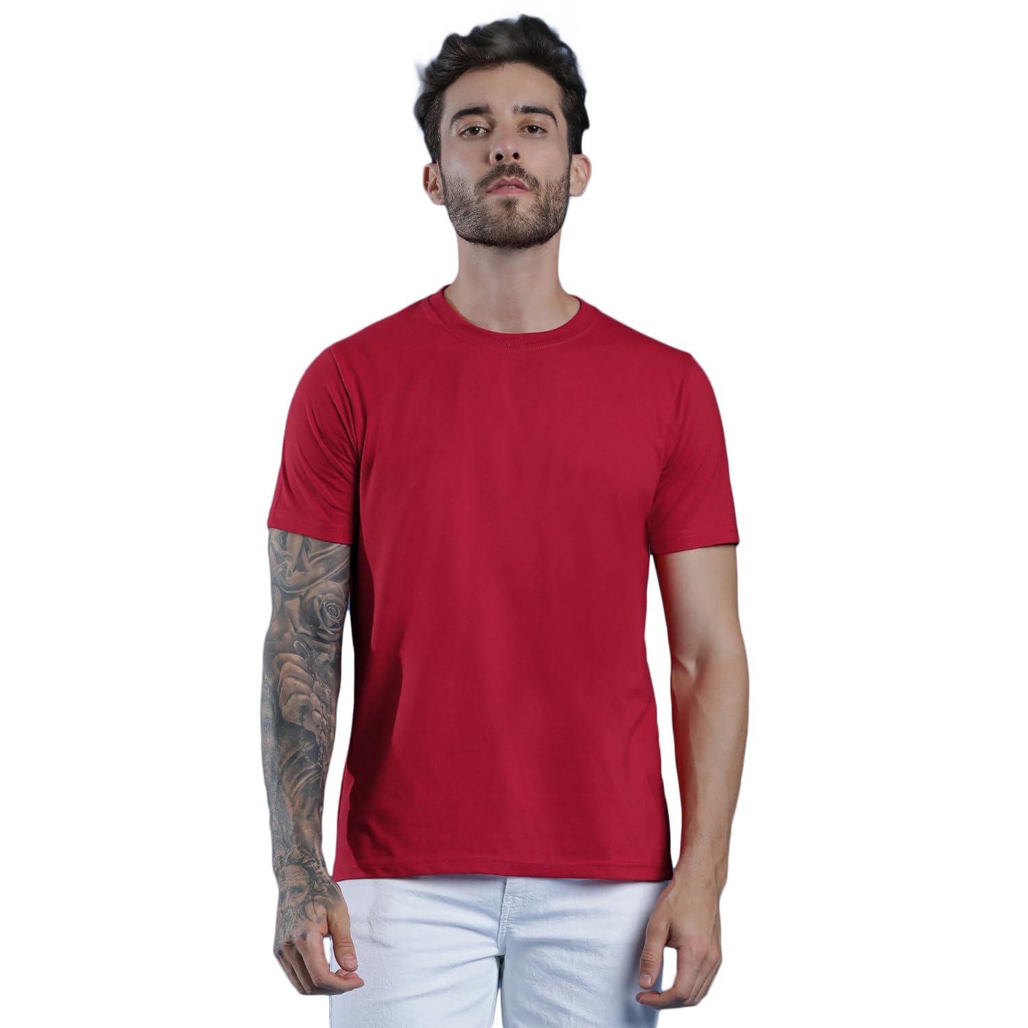 EPPE Men Solid Round Neck Organic Cotton Red T-Shirt