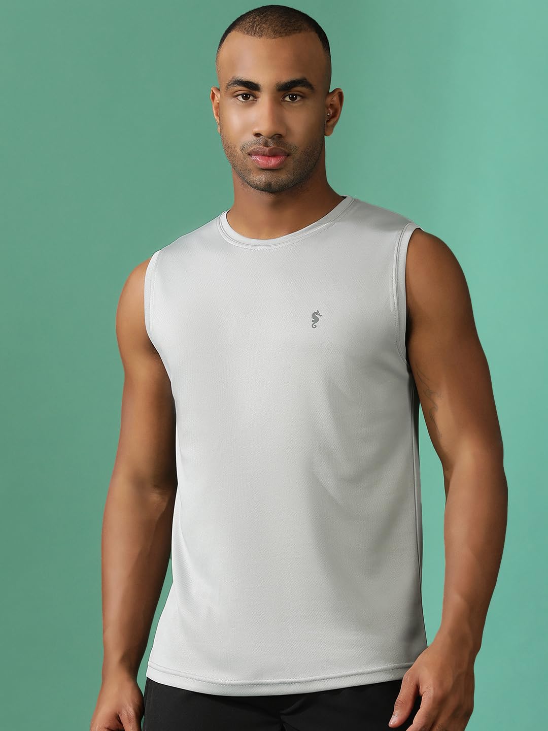 Men's Gym Co-Ord Set – Grey Sleeveless Training Set - Light Grey-Black - L