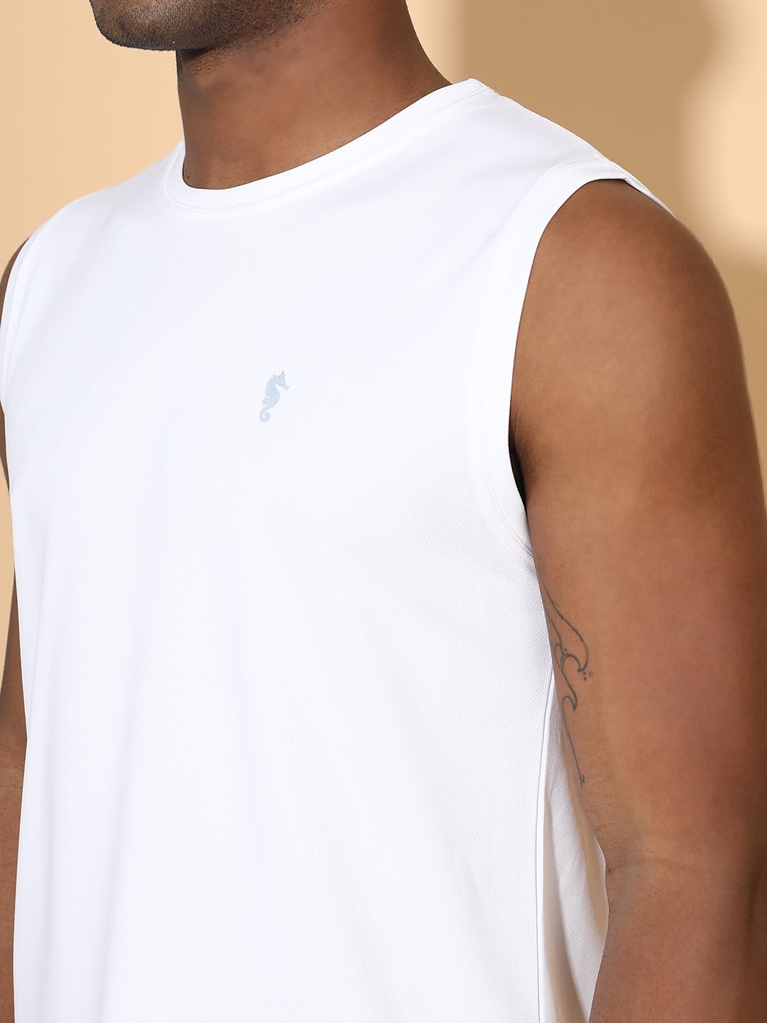 Men's Sleeveless Gym Co-Ord Set – White Blue Activewear - White-Blue - XL