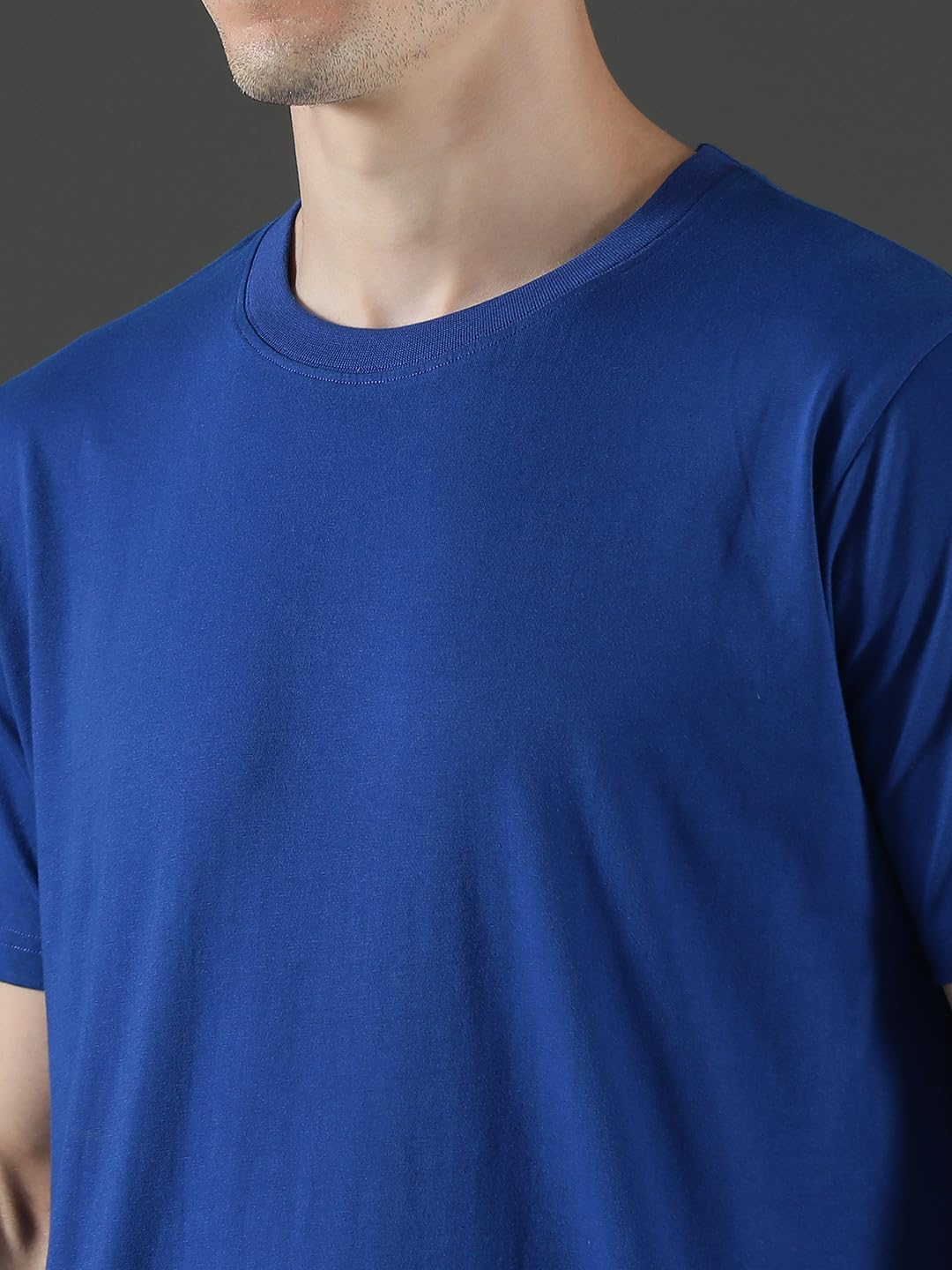 EPPE Men Solid Round Neck Organic Cotton Dark Blue T-Shirt
