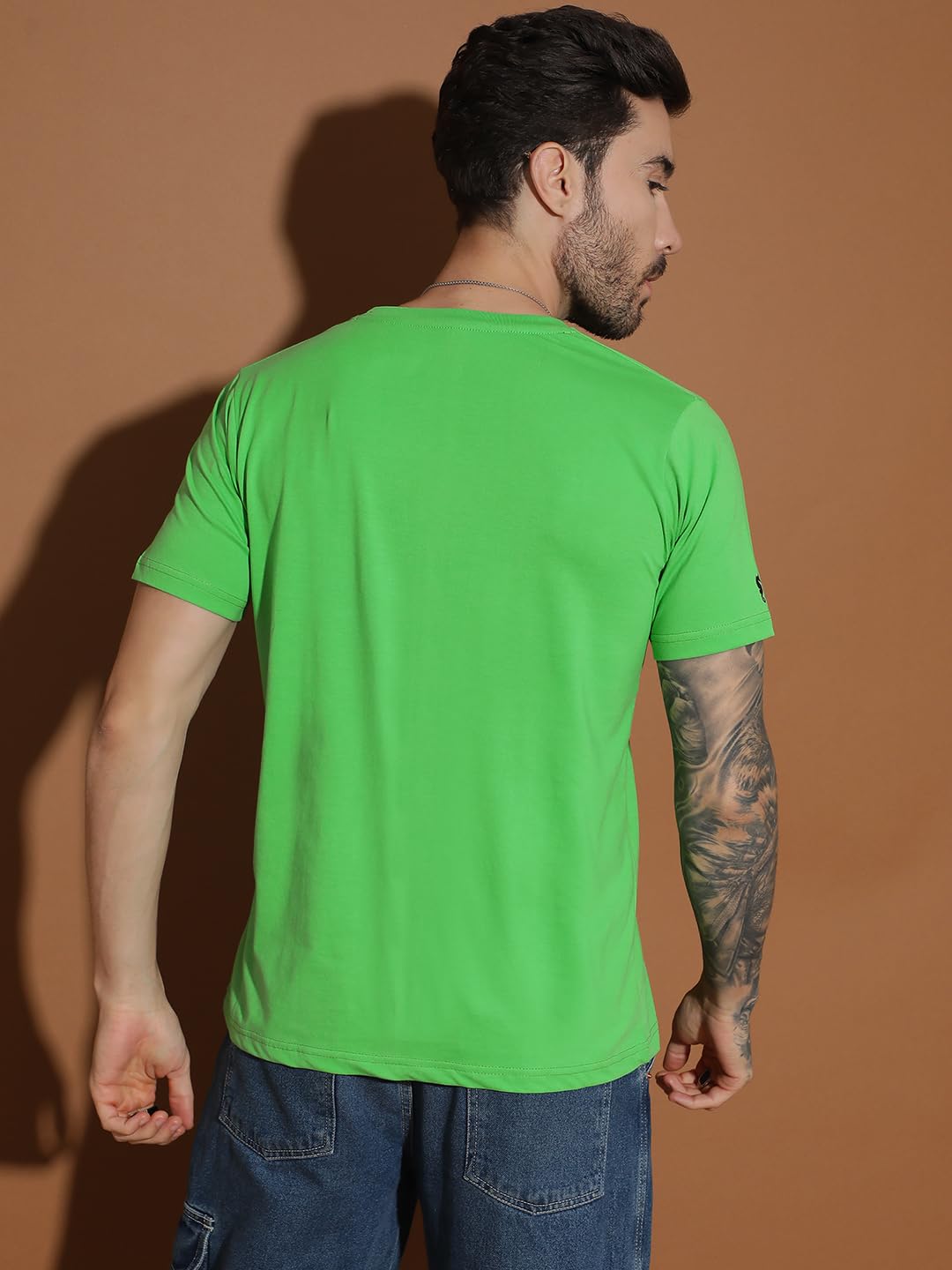 EPPE Men Solid Round Neck Organic Cotton Green T-Shirt