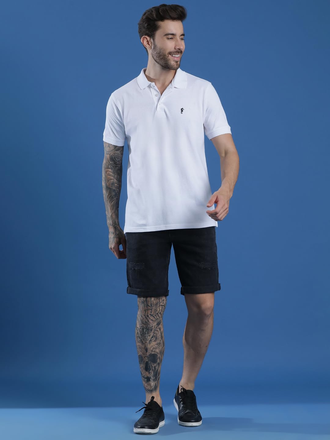 Men Polo Collar Casual Half Sleeve Textured T-Shirt