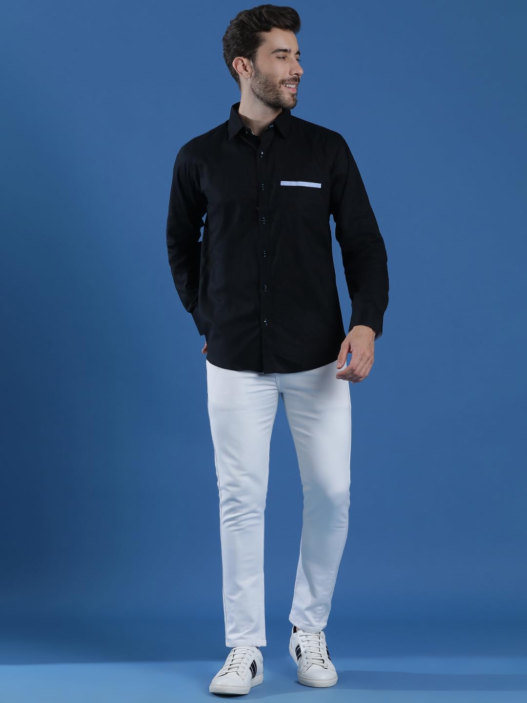 Men Premium Spread Collar Solid Cotton Casual Shirt