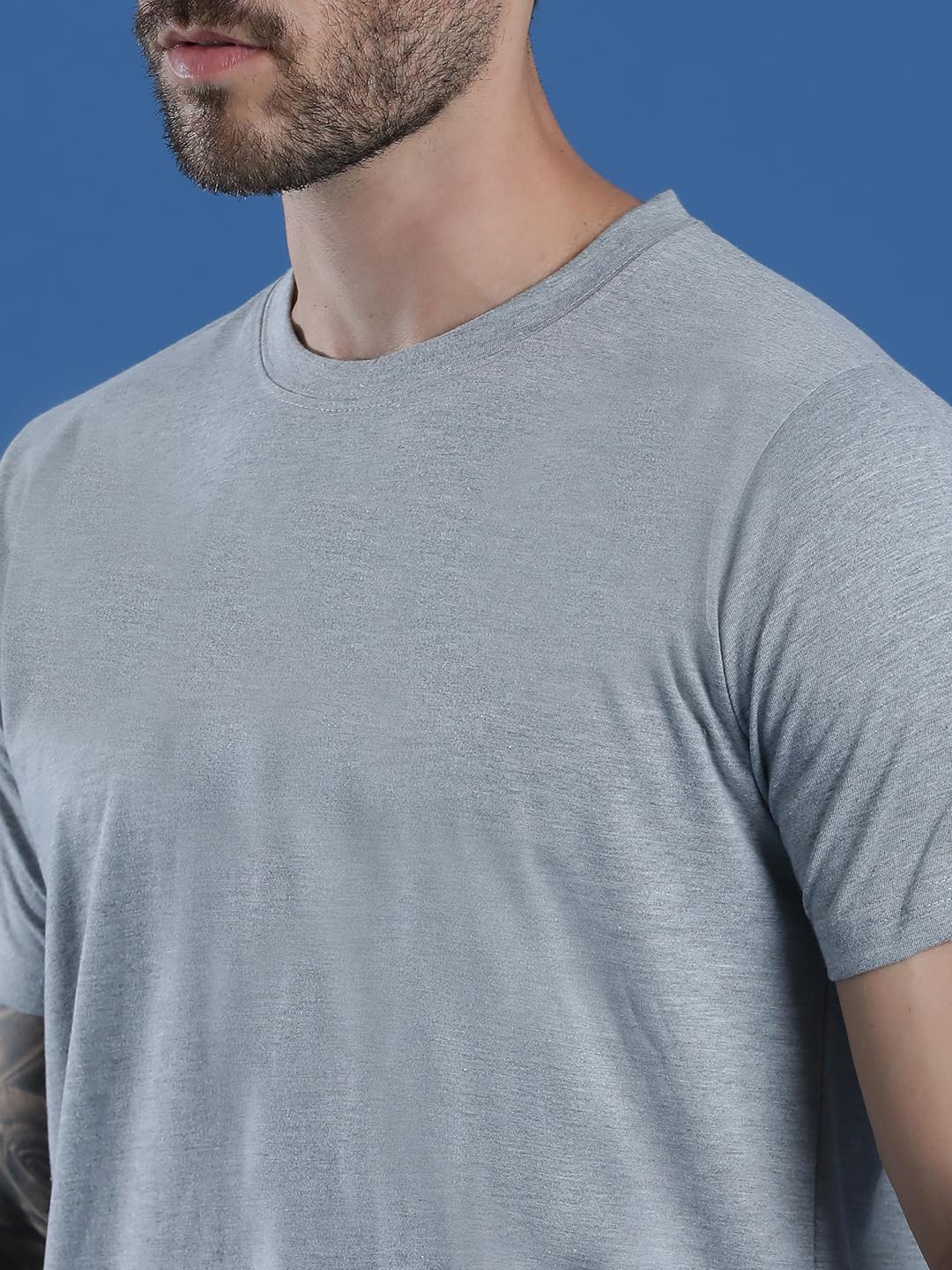 EPPE Men Solid Round Neck Organic Cotton Grey T-Shirt
