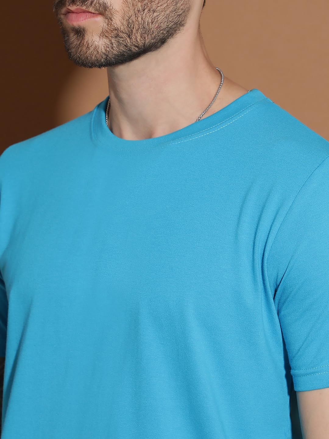 EPPE Men Solid Round Neck Organic Cotton Blue T-Shirt