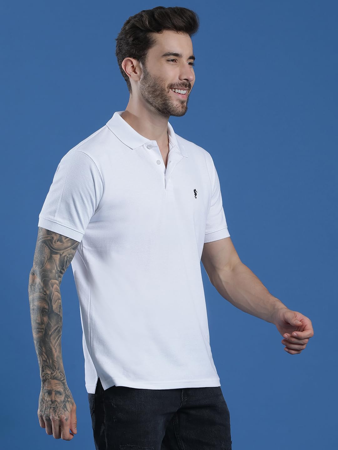 Men Polo Collar Casual Half Sleeve Textured T-Shirt