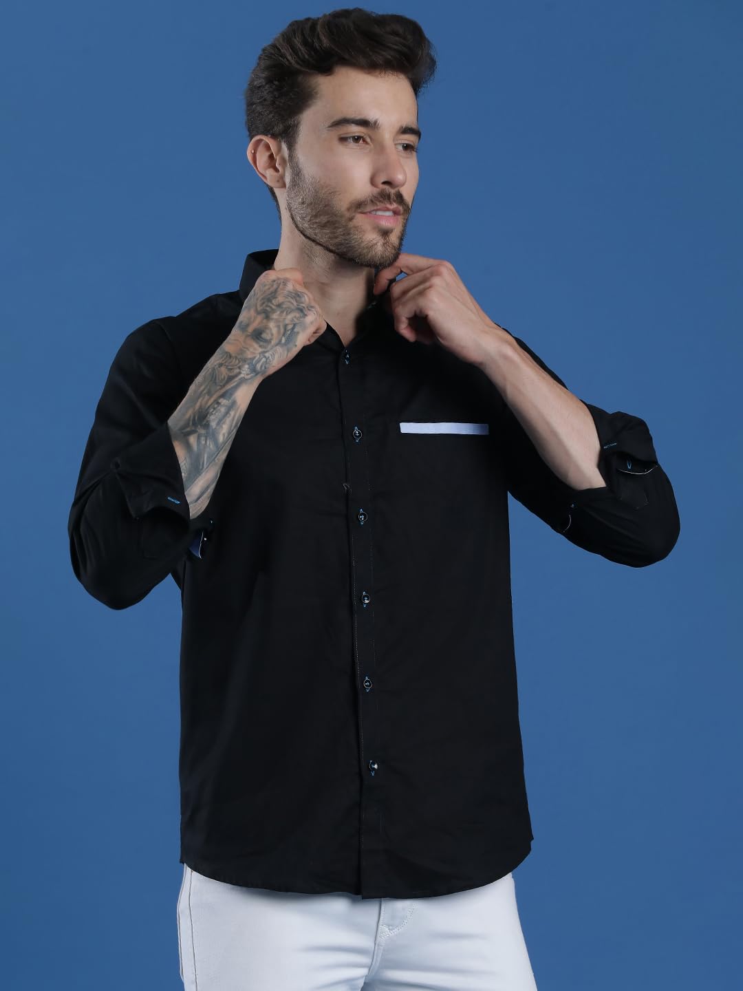 Men Premium Spread Collar Solid Cotton Casual Shirt