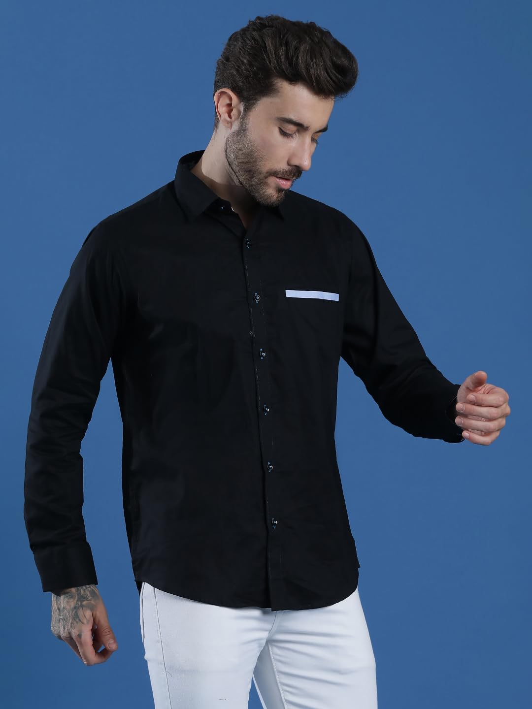 Men Premium Spread Collar Solid Cotton Casual Shirt